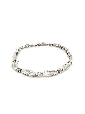 10K White Gold Diamond Bracelet Baguette & Round Link Approx 2.25 CTW